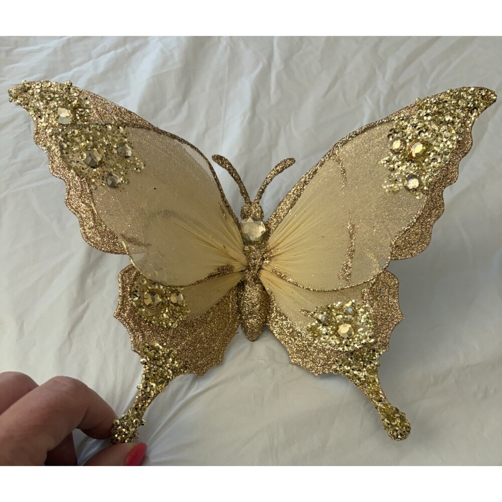 Holiday Gold‎ Butterfly Clip On Sparkly Bling 10”x7”